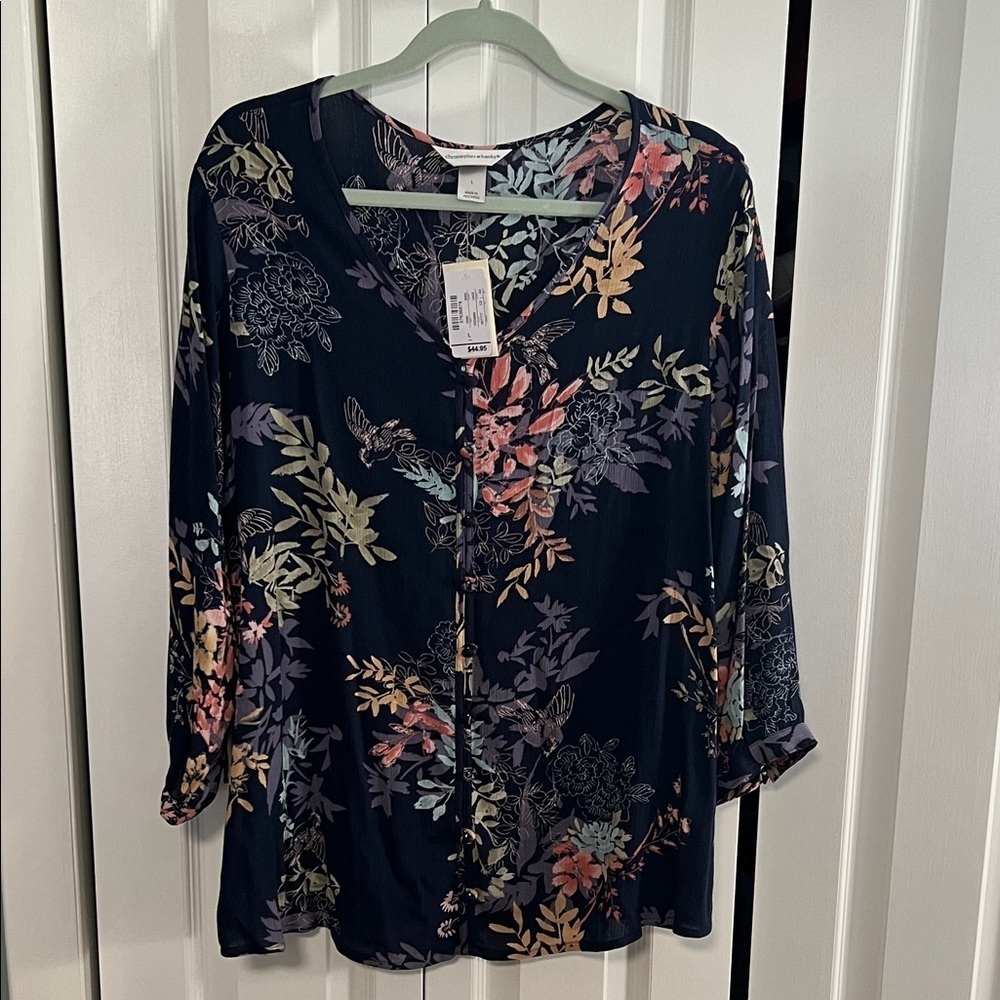 Christopher & Banks Navy Floral Tunic